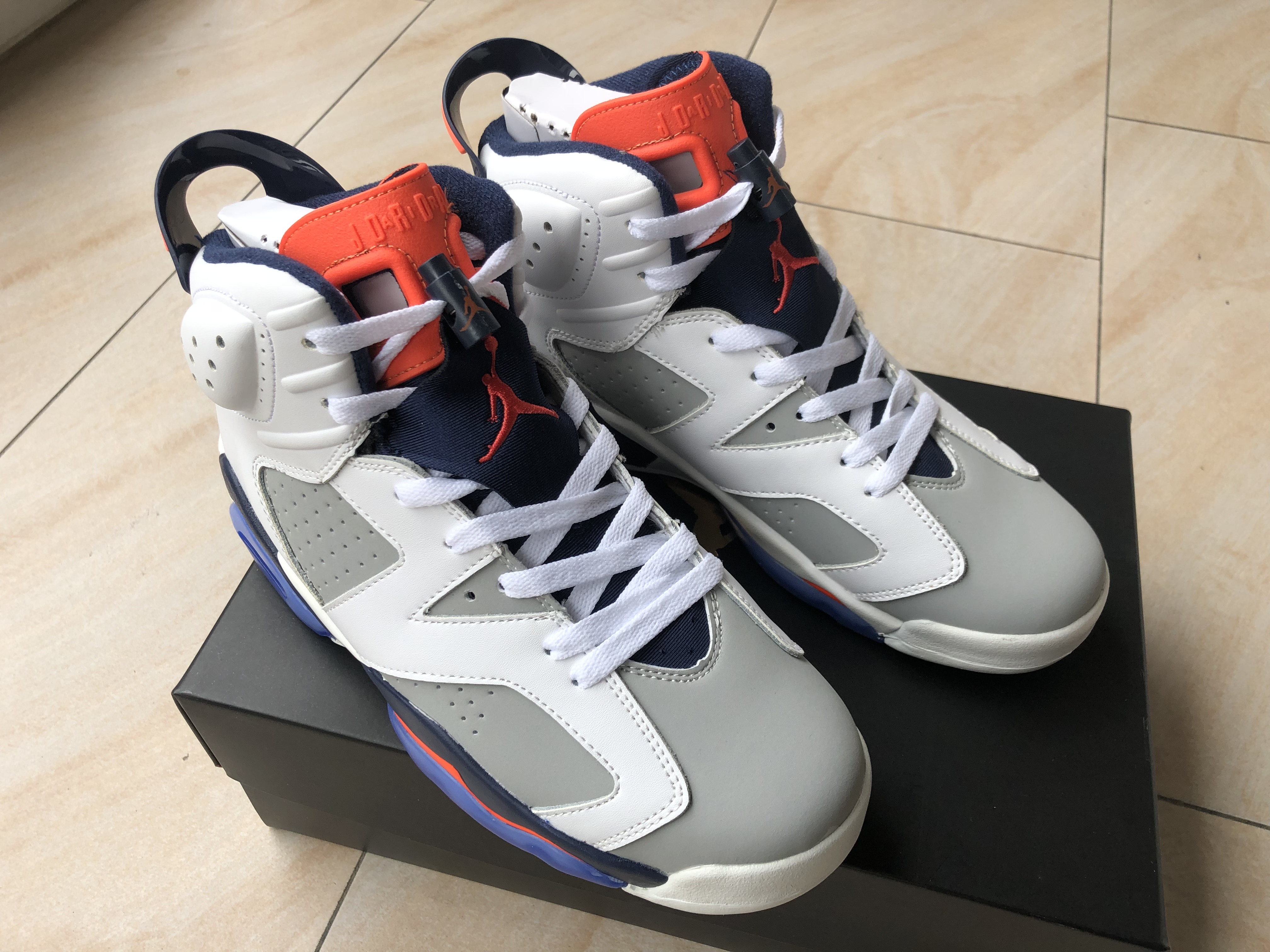 New Air Jordan 6 Handcraft Grey White Red Blue Shoes - Click Image to Close